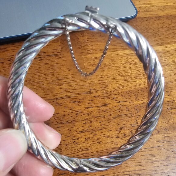 Sterling silver rope chain hinged bracelet - Picture 2 of 7